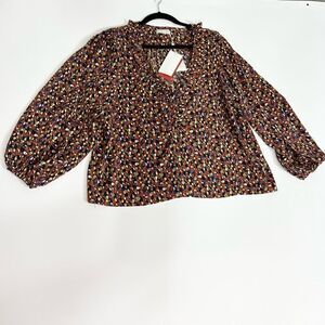 Q2 Shirt Womens Small Blouse Long Sleeve Edna Top NEW Multicolor Ruffle